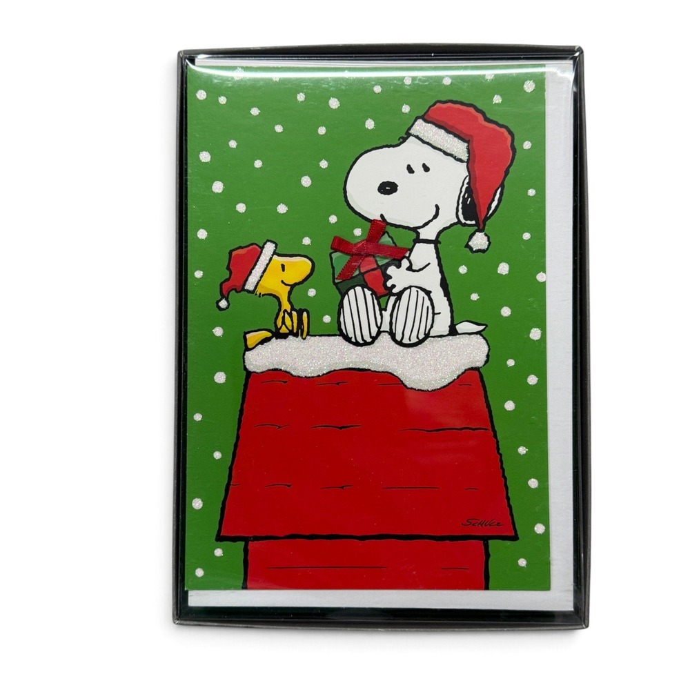 Hallmark Peanuts Snoopy Woodstock Christmas Cards Box Set 16ct XPX2921 Green New